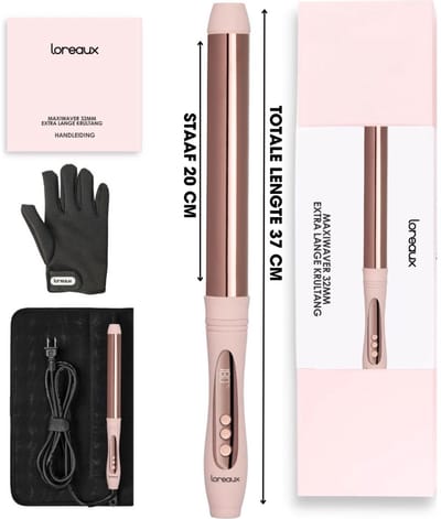 Loreaux Krultang 32mm - extra lang - voor lang haar en extensions - handschoen en opberghoes