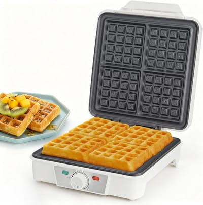 Wafelmaker voor 4 Wafels, 1200 W, Snelle en Stabiele Verwarming, Antiaanbaklaag en Traploze Temperatuurregeling, Ideaal voor Perfecte Wafels