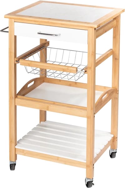 Wenko keukentrolley 'Finja' bamboe, met wieltjes, 3 planken en 1 lade, bruin, 49,0 x 38,0 x 81,0 cm