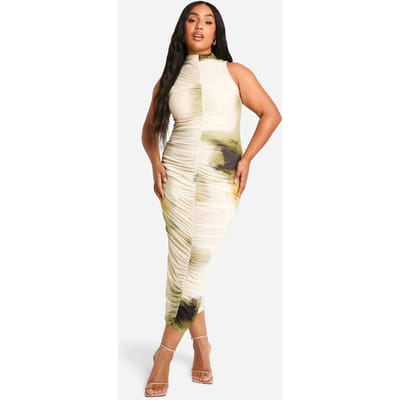boohoo Dames Plus Abstract Geraffelde Midi-Jurk | Maat: 56