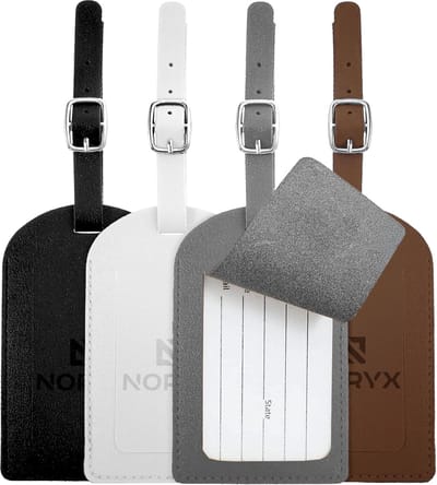 Noryx 4-delige Kofferlabel set - Bagagelabel - Kofferlabels - Koffer Label - Grijs, Wit, Zwart & Bruin