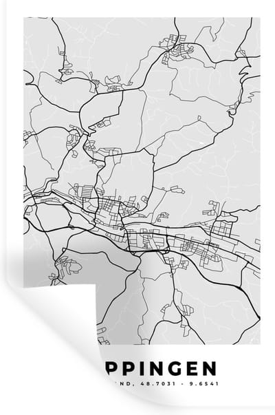 Muurstickers - Sticker Folie - Göppingen - Kaart - Stadskaart - Plattegrond - Duitsland - 20x30 cm - Plakfolie - Muurstickers Kinderkamer - Zelfklevend Behang - Zelfklevend behangpapier - Stickerfolie