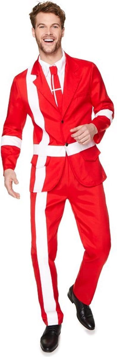 Karnival Costumes Deens Verkleedkostuum Denemarken Carnavalskleding Heren Carnaval - Polyester - Rood/Wit - Maat L - 4-Delig Jasje/ingenaaid shirt/Tie/Broek