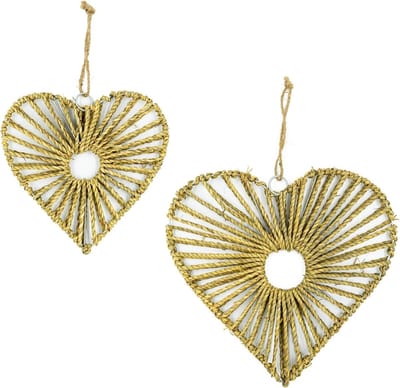 Set van 2 Hart Pendants in Grasbruin en Groen - Decoratieve Wand- en Deurversiering, Hangende Harten voor Thuisdecoratie