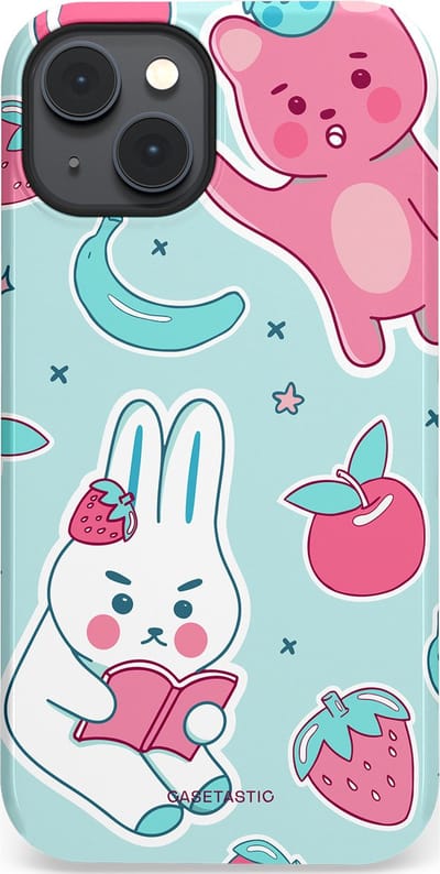 Casetastic hoesje geschikt voor Apple iPhone 14 Plus - MagSafe - Dubbellaagse bescherming - Fruitige vriendjes - Fashion Case - Mintgroen Lichtgrijs Lichtroze Wit