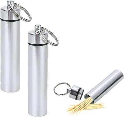 Draagbare tandenstokerhouder aluminium met sleutelhanger - compacte reistas voor tandenstokers en kleine spulletjes