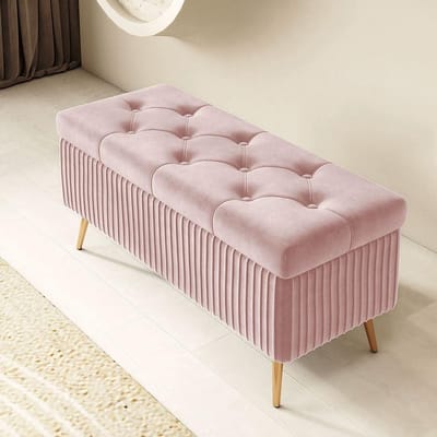 Opbergkruk - Poef Bankje - Extra Zitten - Verborgen Compartiment - 40 cm - Roze