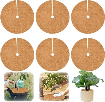Set van 6 Kokos Mulchschijven - Ronde Kokosmat voor Winterbescherming van Planten, Herbruikbare Kokosvezel Mat voor Bloempotten en Tuinplanten