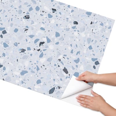 Coloray Meubel Wrap Folie - Blauw Meubelfolie - 75x150 cm - Decoratiefolie Terrazzo mozaïek - Meubel Wrap Folie - Minimalist Meubelfolie - Plakfolie Meubels - Keuken decoratie - Achtergronden en patronen