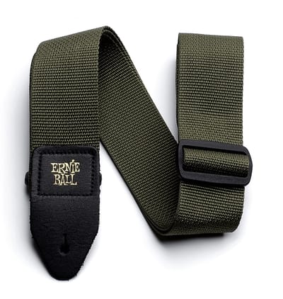Ernie Ball Polypro - Gitaarriem - Olijfgroen - Polypropeen - Zwarte Leren Uiteinden - Zwarte Delrin Gesp - Verstelbaar 104-182 cm - Breedte 5 cm