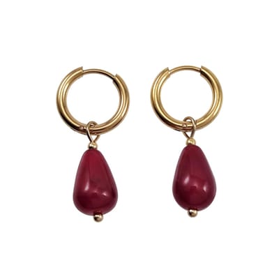 ∅14mm x 2mm Oorringen Dames - Verguld RVS - Rode Jade Drop Stone Dangle Oorbellen