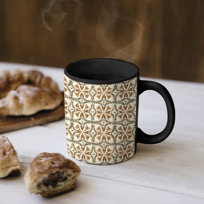 Magische Mok - Foto op Warmte Mokken - Koffiemok - Siertegel - Patroon - Bruin - Magic Mok - Beker - 350 ML - Theemok