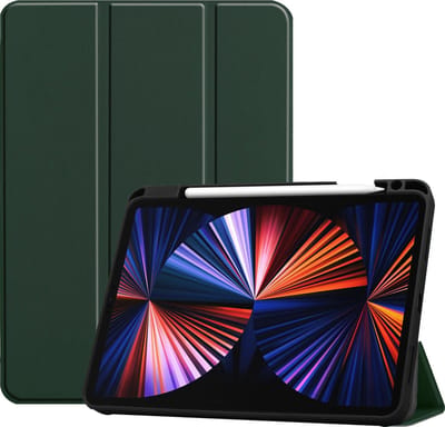 Hoes - Geschikt voor Apple iPad Pro (2021) - 11 inch - 3e generatie - Dun & Stevig - Trifold Bookcase - Hard Cover Case - Met Uitsparing Geschikt voor Apple Pencil - Hardcover Book - Tablet Hoesje - Donkergroen