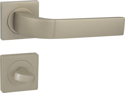 Domino® Deurkrukgarnituur FOKUS-QR M91 - Nikkel satijn - WC met Vierkant Rozette - Deurbeslag van aluminium - Deurklink voor badkamer, badkamerdeuren, kelderdeur en binnendeur