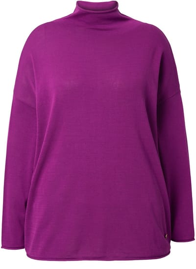 Ulla Popken - Dames - Trui rolranden boxy opstaande kraag lange mouw - Bes - Maat 58+