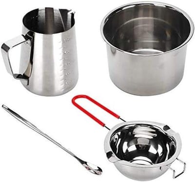 Wax Smelt Cup - Ambachtelijke Set - Kaarsen Maken - Dubbele Boiler Ontwerp - 550ml Inhoud - Zilverkleurig