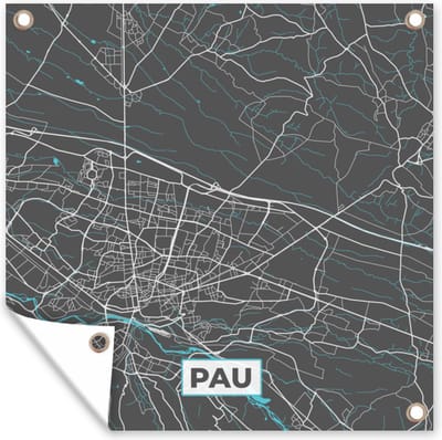 Tuin poster Kaart - Plattegrond - Pau - Frankrijk - Stadskaart - 200x200 cm - Tuindoek