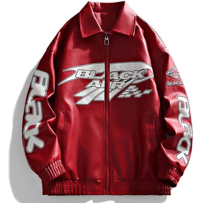 Amerikaans Racepak Bedrukte Leren Jas Heren Street Knappe Opstaande Kraag Motor Leren Jas Jas M rood