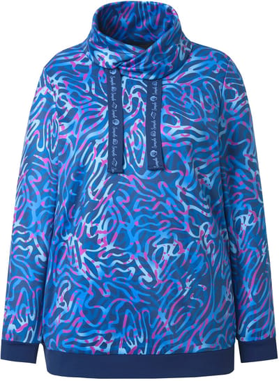 Ulla Popken - Dames - Sweatshirt opstaande kraag lange mouwen gerecycled - Donkerblauw - Maat 46+