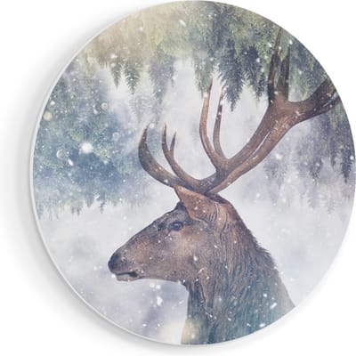 Artaza Forex Muurcirkel Hertenkop - Hert Op Een Bomen Achtergrond - 50x50 cm - Klein - Wandcirkel - Rond Schilderij - Muurdecoratie Cirkel