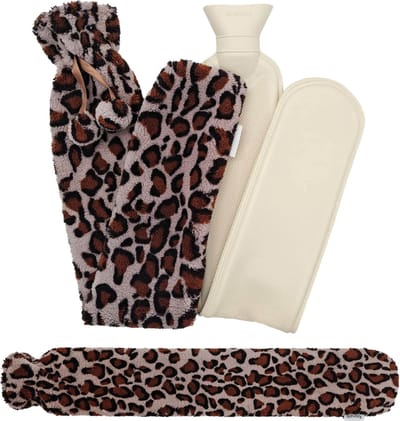Ragnal Warmwaterkruik - Panterprint - Kruik Met extra zachte hoes - Warmtekussen - Extra Lang - 2L Inhoud - 8 uur warmte - Kruik - XXL