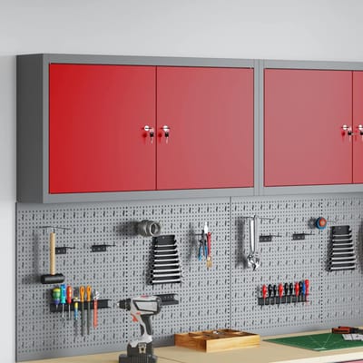 vidaXL - Gereedschapskast - met - plank - Rood - en - Grijs - 100 - x - 20 - x - 55 - cm - Staal