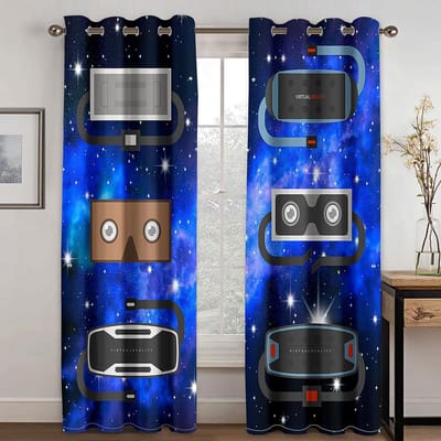 Rideaux pour Fenêtre Rideaux de Douche Rideaux Gamer Manette de Jeu super pour Salle Familiale Chambre de Garçon Salle de Jeu Décoration d'Intérieur Porte Jouer à des Jeux Vidéo 2x60Wx50H(CM)&Grommet Top