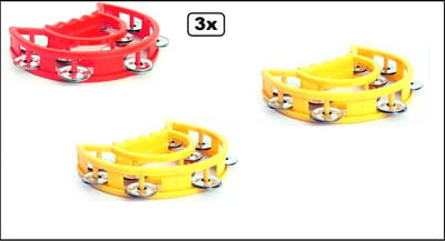 3x Tamboerijn half 2x geel/1x rood - Themafeest - PVC - Tamboerijnen muziek feest thema party festival rood geel groen muziekinstrument