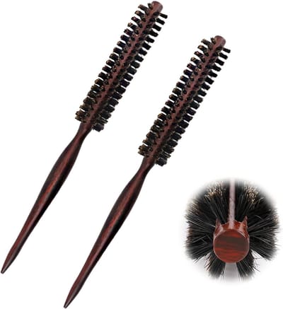 Mini Baardborstel Set van 2 - Ronde Borstels met Wild Zwijnharen voor Föhnen en Natuurlijke Krullen, Ideaal voor Mannen en Vrouwen