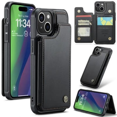 CaseMe – Telefoonhoesje geschikt voor Apple iPhone 15 Pro Max – Wallet Back Cover – Magnetische Kaarthouder – PU Leer – Zwart