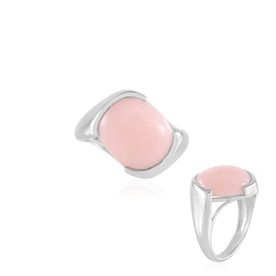 Cavill - Zilveren Ring met Roze Opaal 5,877 ct - Geplatineerd 925 Sterling Zilver - Cabochon Opaal Bezel Zetting - Elegant Dames Sieraad uit Peru
