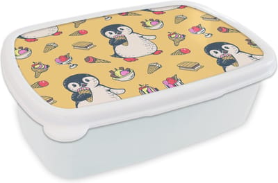 Broodtrommel Wit - Lunchbox - Brooddoos - IJs - Pinguïn - Pooldieren - Kinderen - Design - 18x12x6 cm - Volwassenen