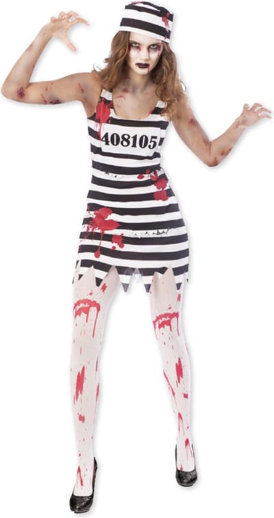 Amscan Verkleedpak Zombie Convict Dames Zwart/wit Maat S
