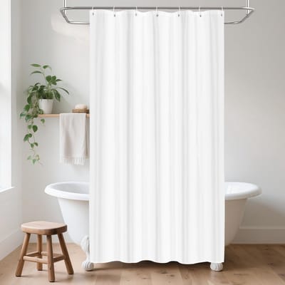 Badgordijn polyester textiel 100x200 cm - schimmelwerend - waterdicht - wasbaar - inclusief 7 haken - wit