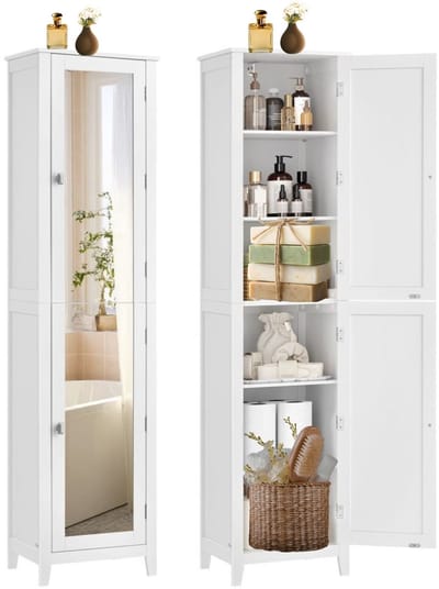 Signature Home Badkamerkast met grote spiegel - hoge Badkamerkast - kast met verstelbare planken - wolkenwit - 30 x 40 x 160 cm