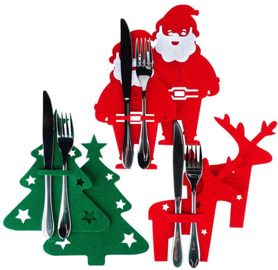 Vilde - Kerstbestek Etui Set - 6 Stuks - Filcmateriaal - Mikołaj, Renifer, Choinka Ontwerp