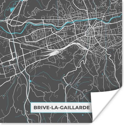 Poster Plattegrond - Kaart - Stadskaart - Brive-la-Gaillarde - Frankrijk - 100x100 cm XXL