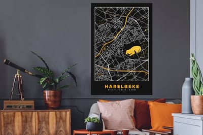 Muurstickers - Sticker Folie - Plattegrond - Goud - Harelbeke - Stadskaart - Kaart - 80x120 cm - Plakfolie - Muurstickers Kinderkamer - Zelfklevend Behang - Zelfklevend behangpapier - Stickerfolie