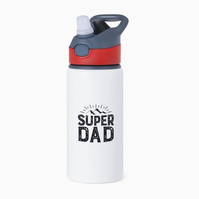 Hacebo® - Super dad waterfles met rietje rood - Papa - Vader - Cadeau - vaderdag - water fles - 650ML