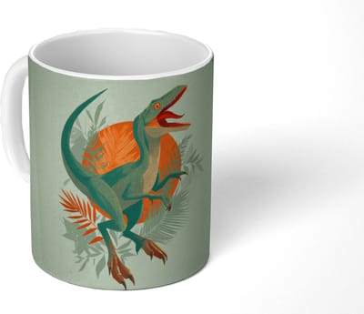 Mok - Koffiemok - Dino - Bladeren - Grafisch - Groen - Mokken - 350 ML - Beker - Koffiemokken - Theemok