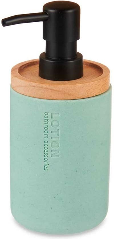 Berilo zeeppompje/dispenser Lotions - mat mintgroen - polyresin/bamboe - 18 x 8 cm - 300 ml - badkamer/toilet/keuken