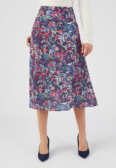 Damart - Stretchrok met fronsjes in crêpe met reliëf - Dames - Blauw - 38