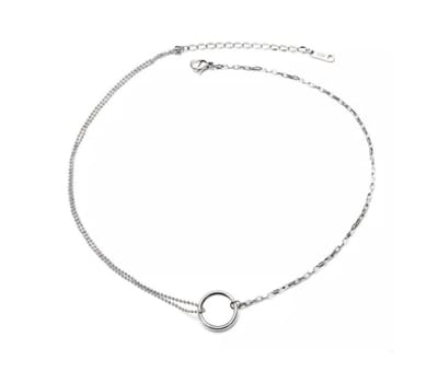 ASTRADAVI 18K Vergulde Sieraden - Collier - Dubbellaags Ketting met Bedels - Dubbele ketting Choker en Infinity Circle - Zilver - Cadeau Idee