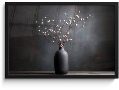 Poster in lijst - Fotolijst 60x40 cm - Posters - Takken - Vaas - Bolletjes - Wit - Posterlijst zwart - Decoratie - Wanddecoratie woonkamer - Muurdecoratie slaapkamer