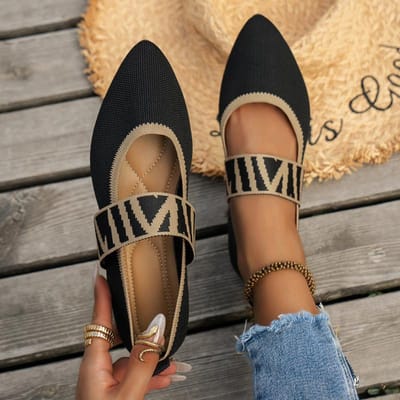 Damesballerina's Vrijetijdsschoenen Lage hak Blote voeten Elegante damessneakers Socofy Comfortabele puntige neus Aanbieding Gratis verzending 36 zwart