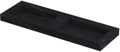 INK Pitch Wastafel Keramische Slab Bak Dubbel met Drain en Front en Side Skirts Zonder Kraangaten - 1400x450x90 mm - Lauren Black Mat