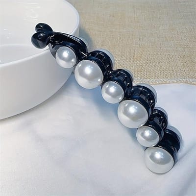 1 stuks Elegante Banaanvormige Haarclip met Imitatieparels - Ideaal Cadeau voor Valentijnsdag, Perfect voor Stijlvolle Opsteekkapsels en Half-Up Kapsels zwart