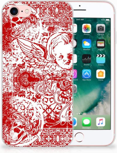 Back Cover voor Silicone Back Case iPhone SE 2022 | SE 2020 | 8 | 7 Angel Skull Rood