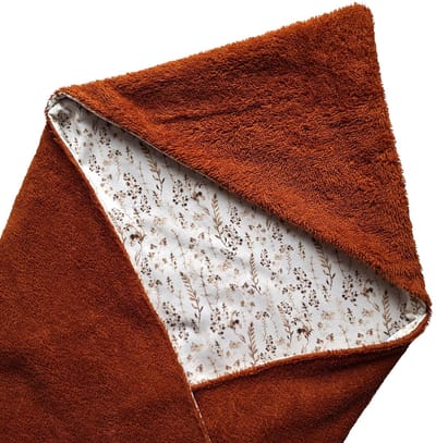 Wikkeldoek - Wikkeldeken - Omslagdoek - Badstof cognac - Katoen droogbloemen - 70 x 70 cm