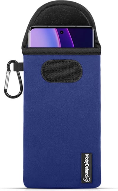 MobyDefend Hoesje - Geschikt voor Motorola Edge 40 - Neopreen Pouch Met Karabijnhaak - Insteek - Riemlus - Blauw